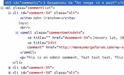 Default WordPress comment output