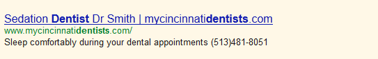 Sample AdWords ad without ad extensions