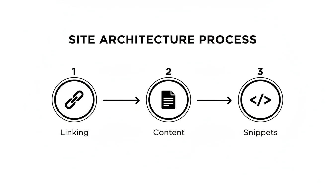 Diagram illustrating the site architecture process, including linking, content, and snippets.