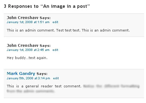WordPress comment styles rendered