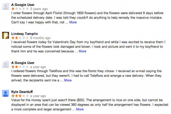 Screenshot of April Florist reviews