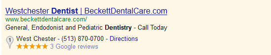 AdWords ad with star ratings