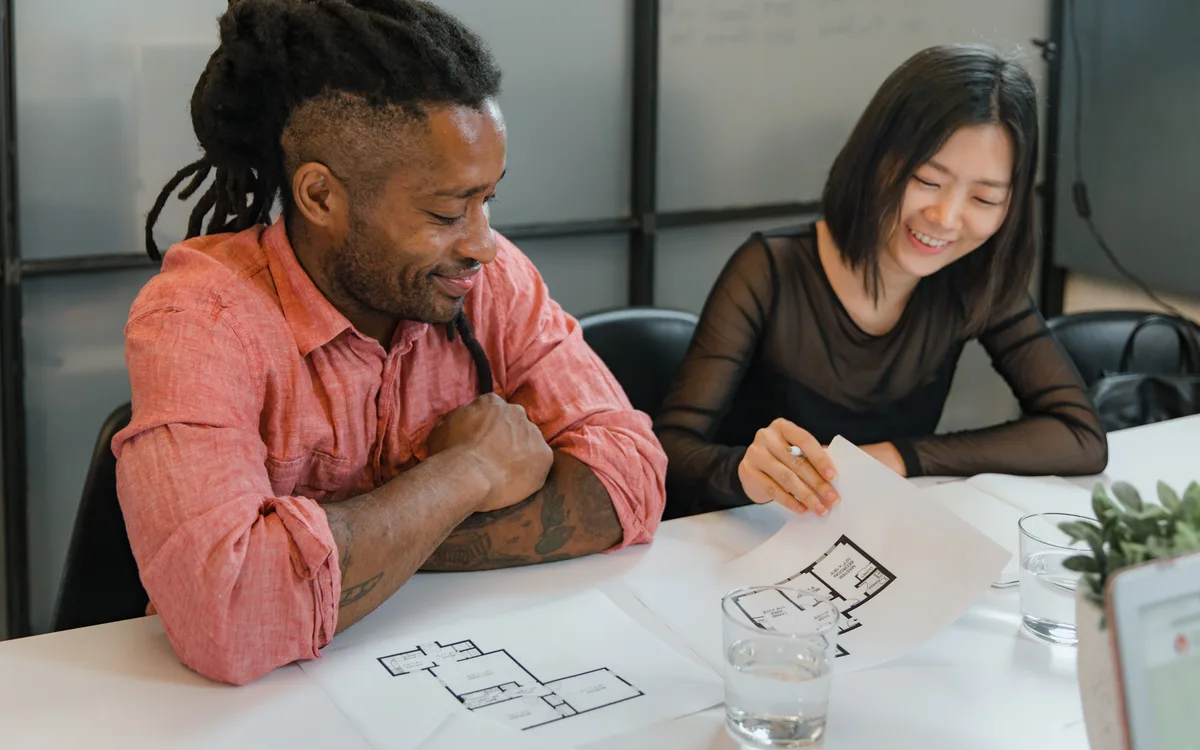 Illustrative stock: An architecture team reviewing project plans