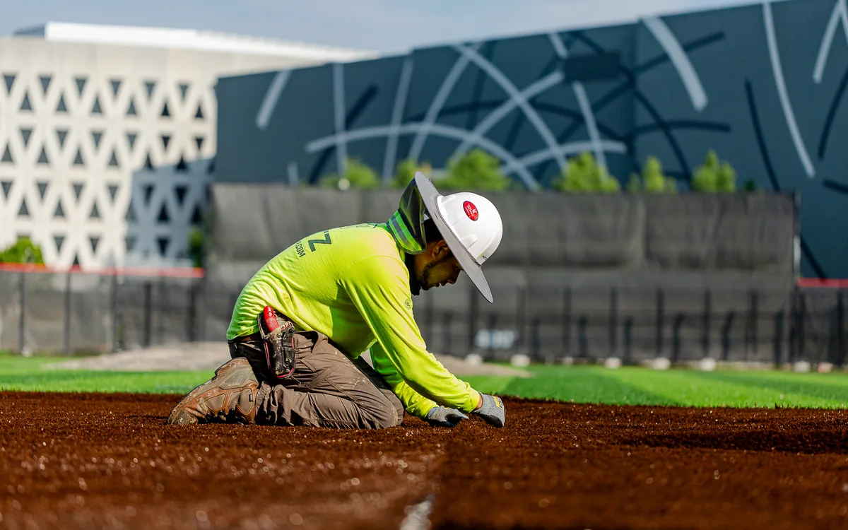 A Motz field specialist at work on a sports field