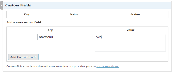 Nav Menu key in WordPress custom fields
